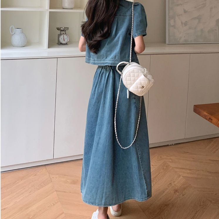 デニムセットアップ パフスリーブ デニムツーピース