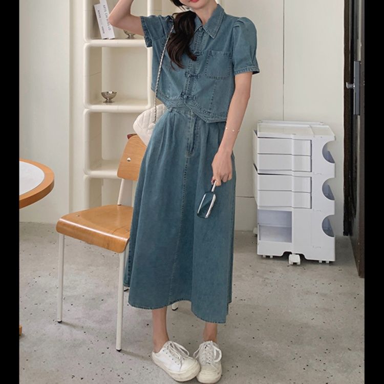 デニムセットアップ パフスリーブ デニムツーピース