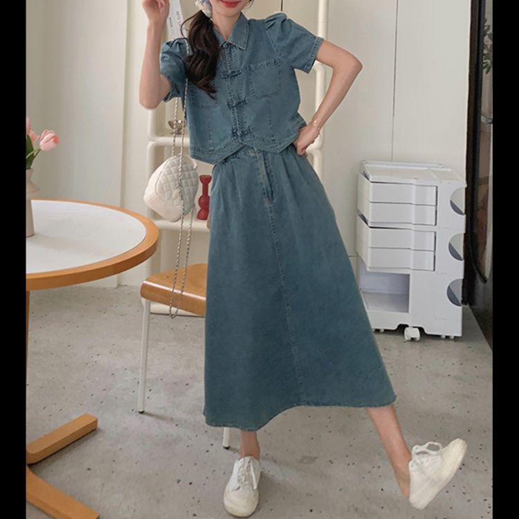 デニムセットアップ パフスリーブ デニムツーピース