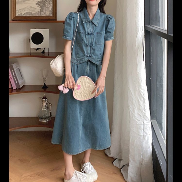 デニムセットアップ パフスリーブ デニムツーピース