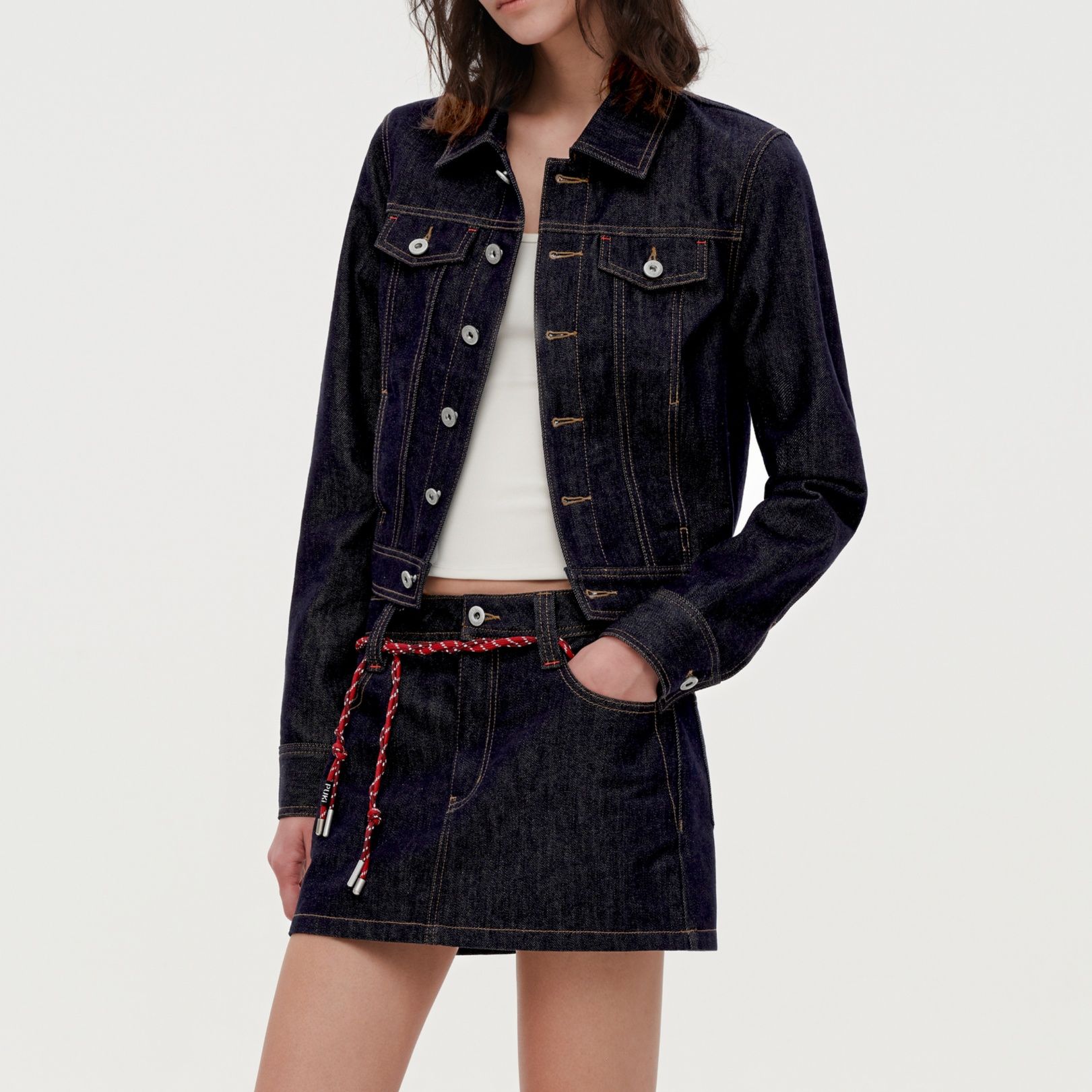 デニムセットアップ クラシカル ミニスカート セットアップ