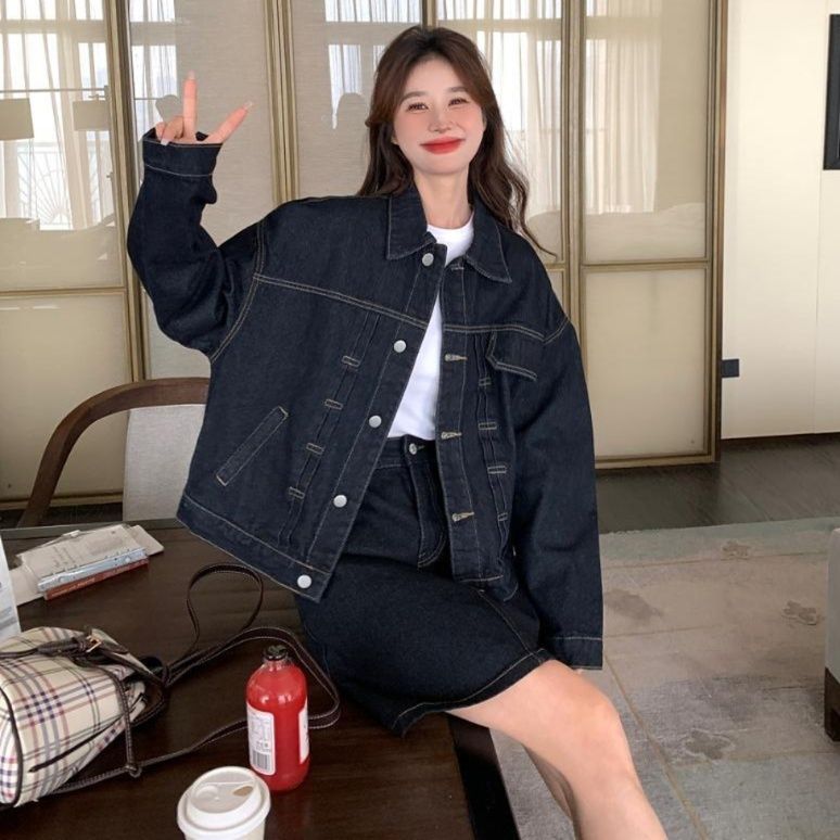 デニムセットアップ ゆったりシルエットデニムジャケット×台形ミニスカートセット