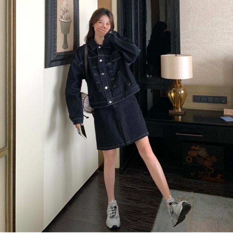 デニムセットアップ ゆったりシルエットデニムジャケット×台形ミニスカートセット