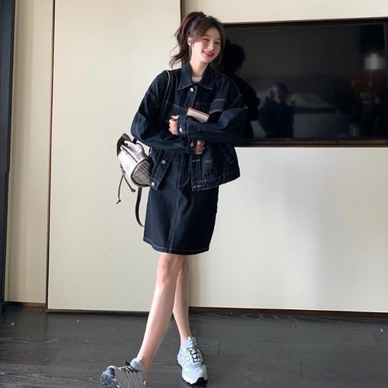 デニムセットアップ ゆったりシルエットデニムジャケット×台形ミニスカートセット