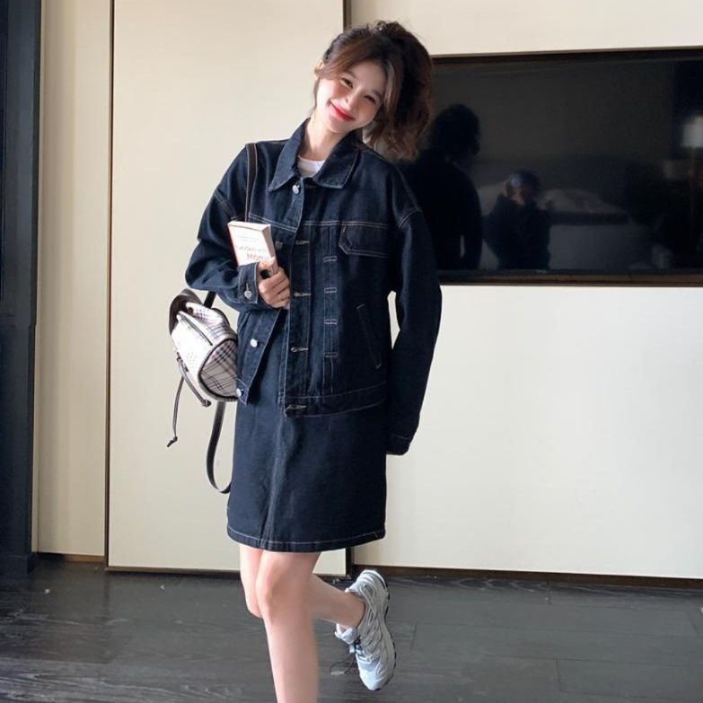 デニムセットアップ ゆったりシルエットデニムジャケット×台形ミニスカートセット