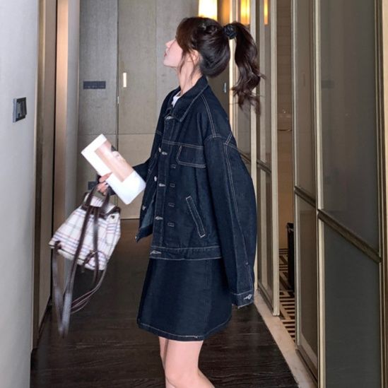 デニムセットアップ ゆったりシルエットデニムジャケット×台形ミニスカートセット