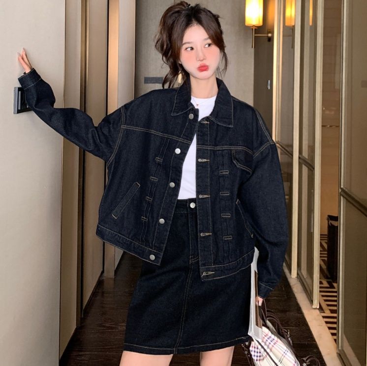デニムセットアップ ゆったりシルエットデニムジャケット×台形ミニスカートセット