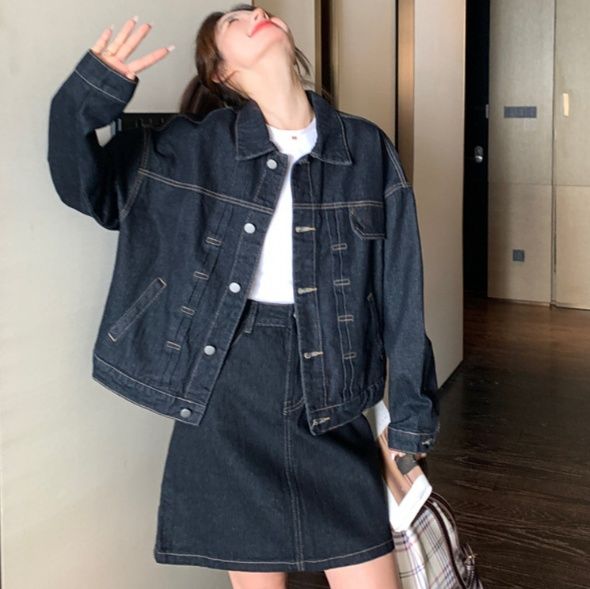デニムセットアップ ゆったりシルエットデニムジャケット×台形ミニスカートセット