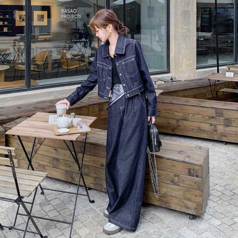 デニムセットアップ クラシック風ワイドジージャンセット