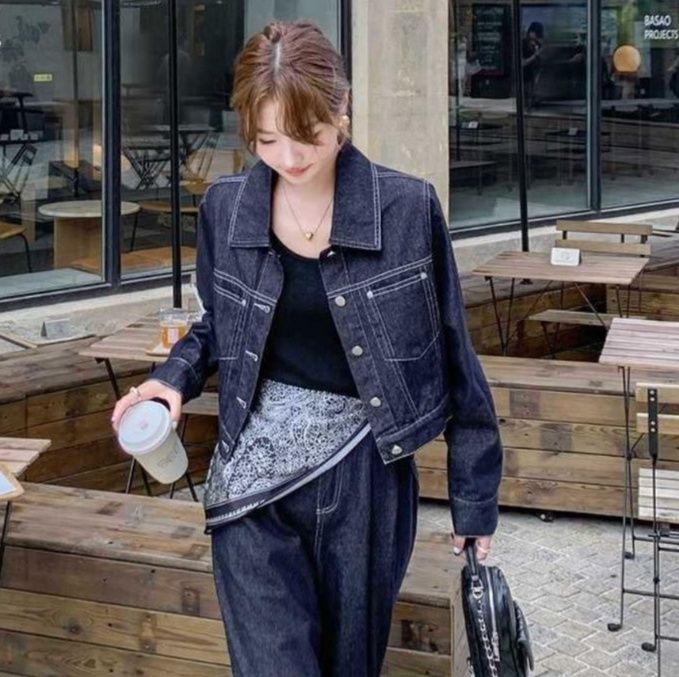 デニムセットアップ クラシック風ワイドジージャンセット