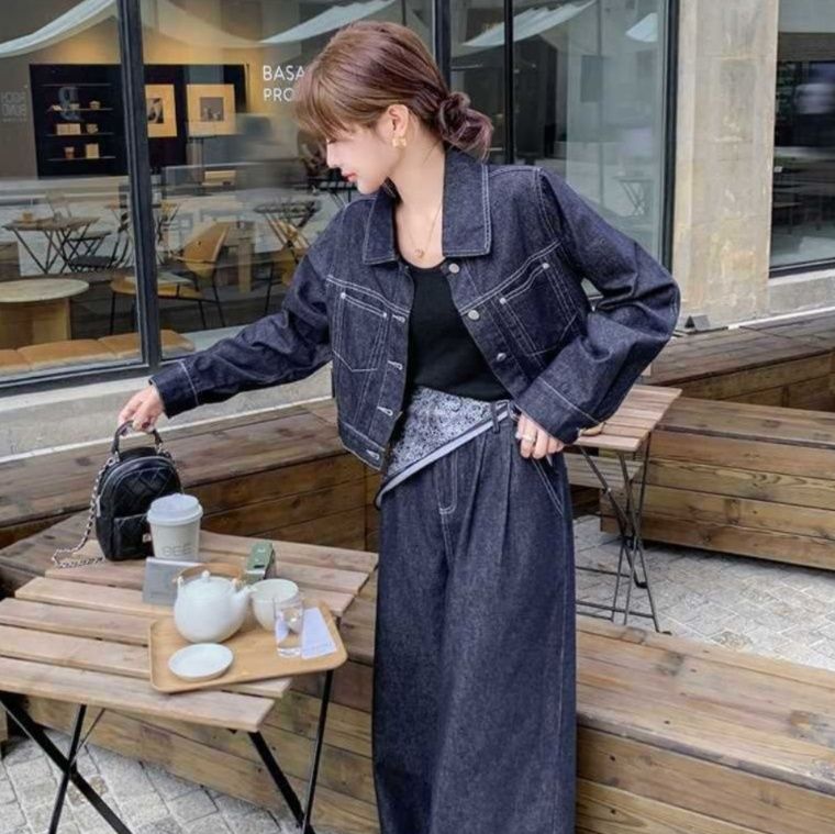 デニムセットアップ クラシック風ワイドジージャンセット