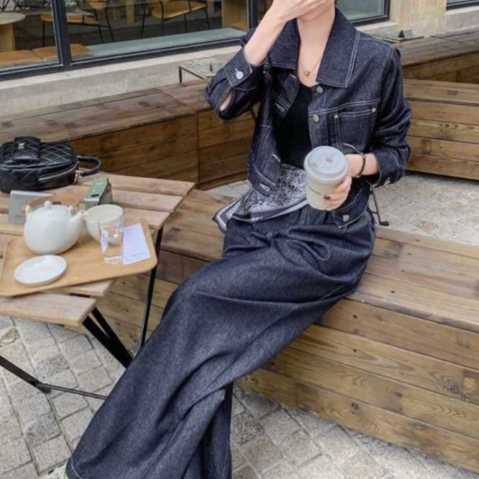 デニムセットアップ クラシック風ワイドジージャンセット