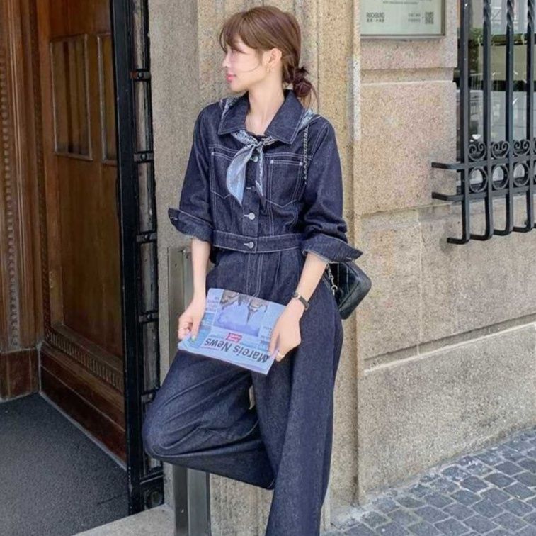 デニムセットアップ クラシック風ワイドジージャンセット