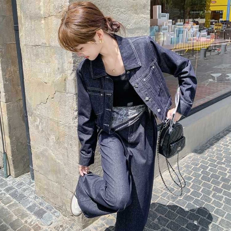 デニムセットアップ クラシック風ワイドジージャンセット