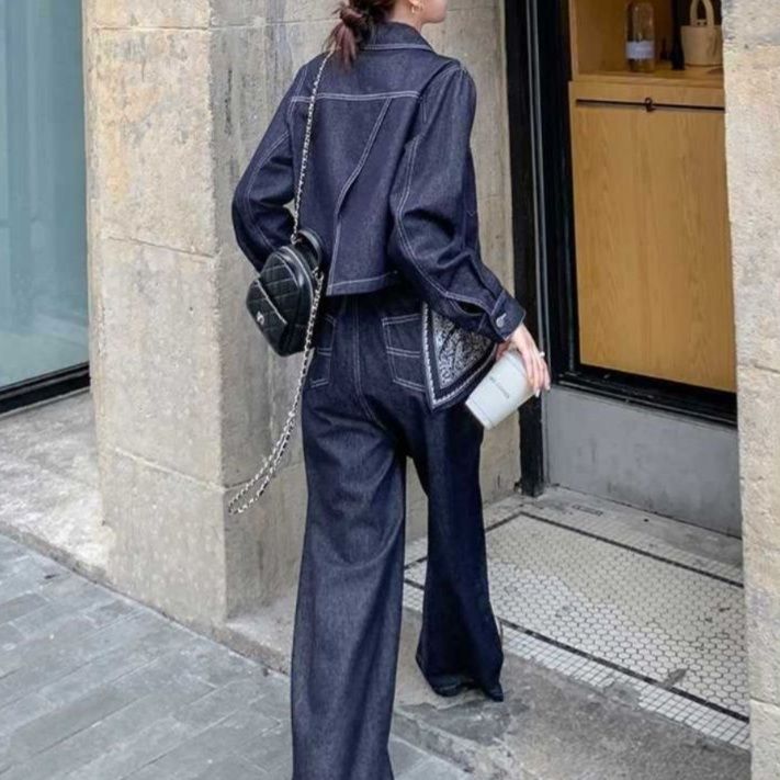 デニムセットアップ クラシック風ワイドジージャンセット