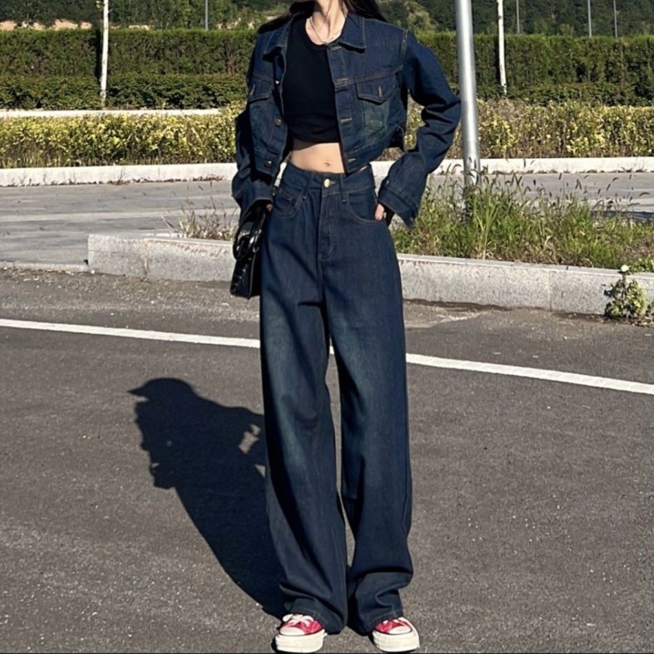 デニムセットアップ クロップド丈ジージャンワイドパンツセット