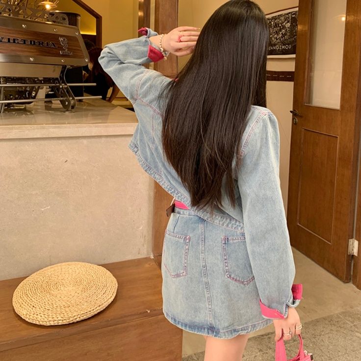 デニムセットアップ 配色デザインデニムスカートセット