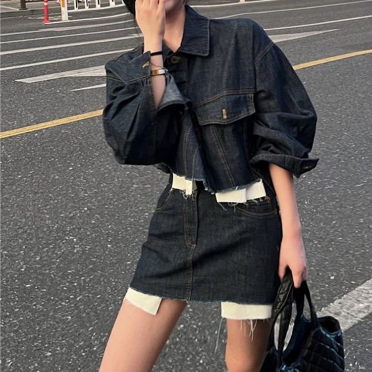 デニムセットアップ 裾切りっぱなしデニムセットアップ