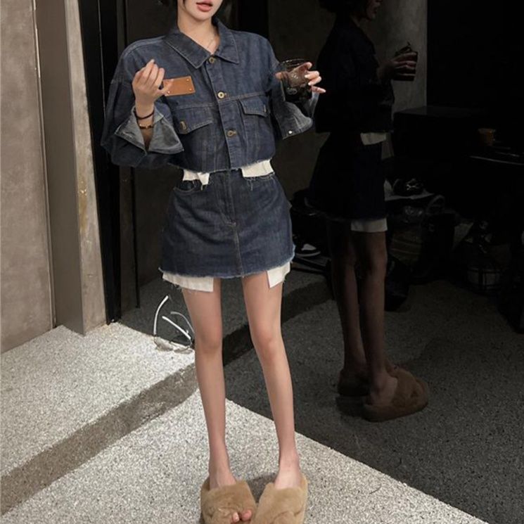 デニムセットアップ 裾切りっぱなしデニムセットアップ