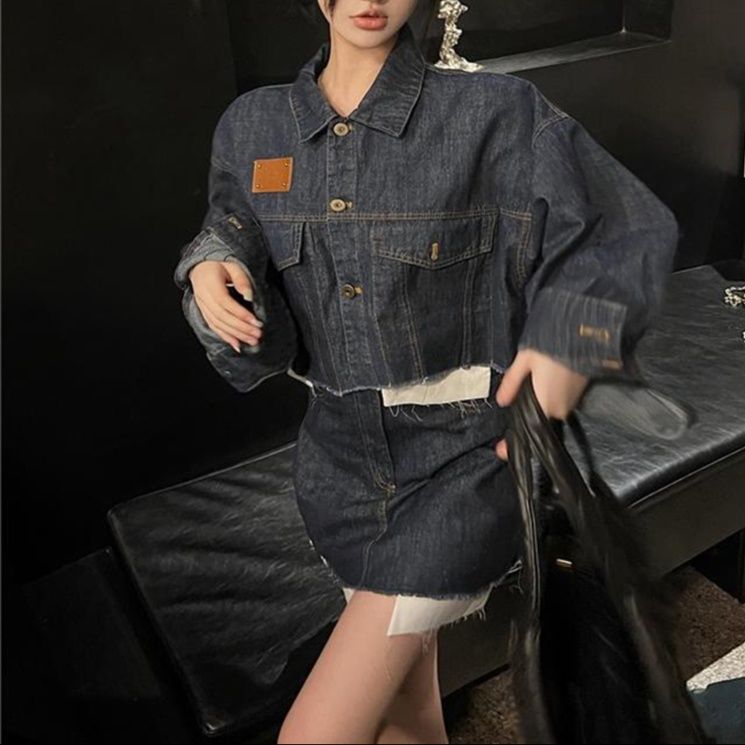 デニムセットアップ 裾切りっぱなしデニムセットアップ