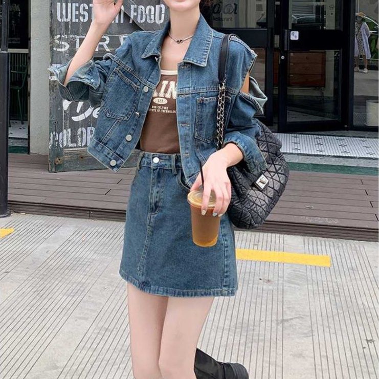 デニムセットアップ カジュアル ミニスカート セットアップ