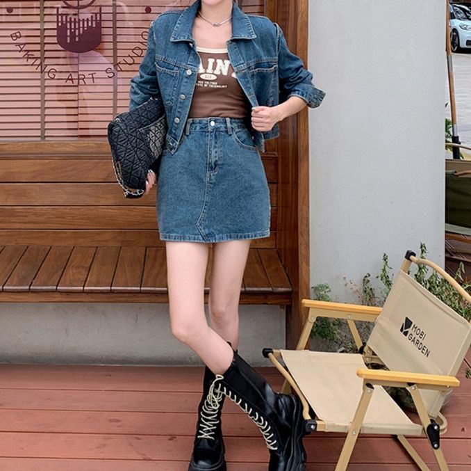 デニムセットアップ カジュアル ミニスカート セットアップ