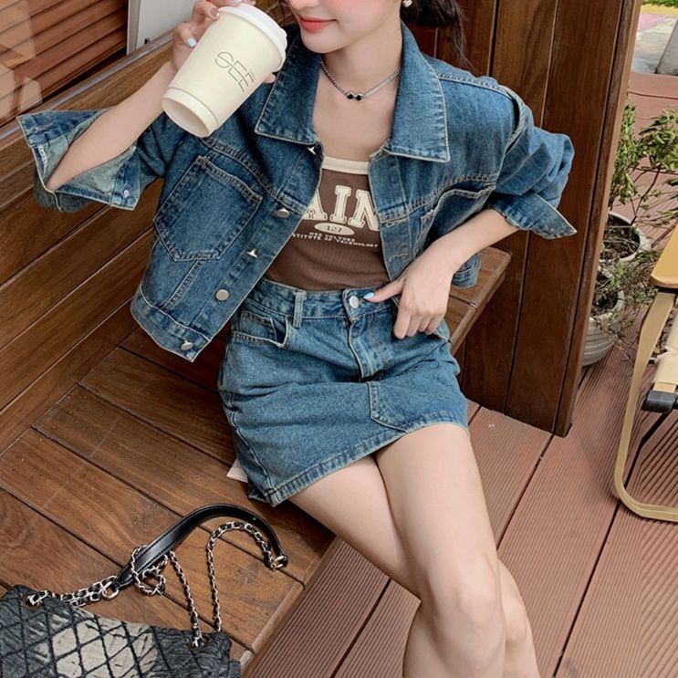 デニムセットアップ カジュアル ミニスカート セットアップ