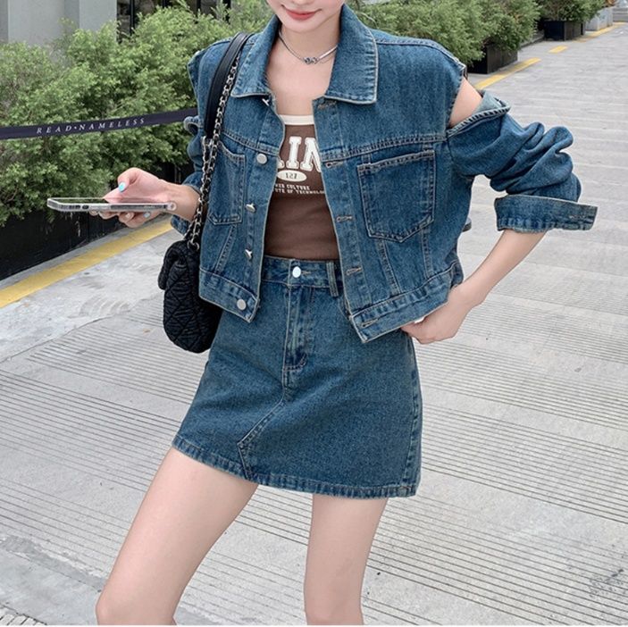 デニムセットアップ カジュアル ミニスカート セットアップ