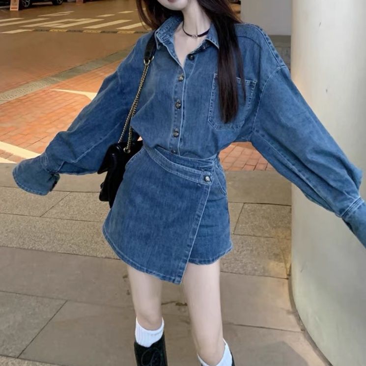 デニムセットアップ ゆったりシルエット巻きデザインスカパンセット