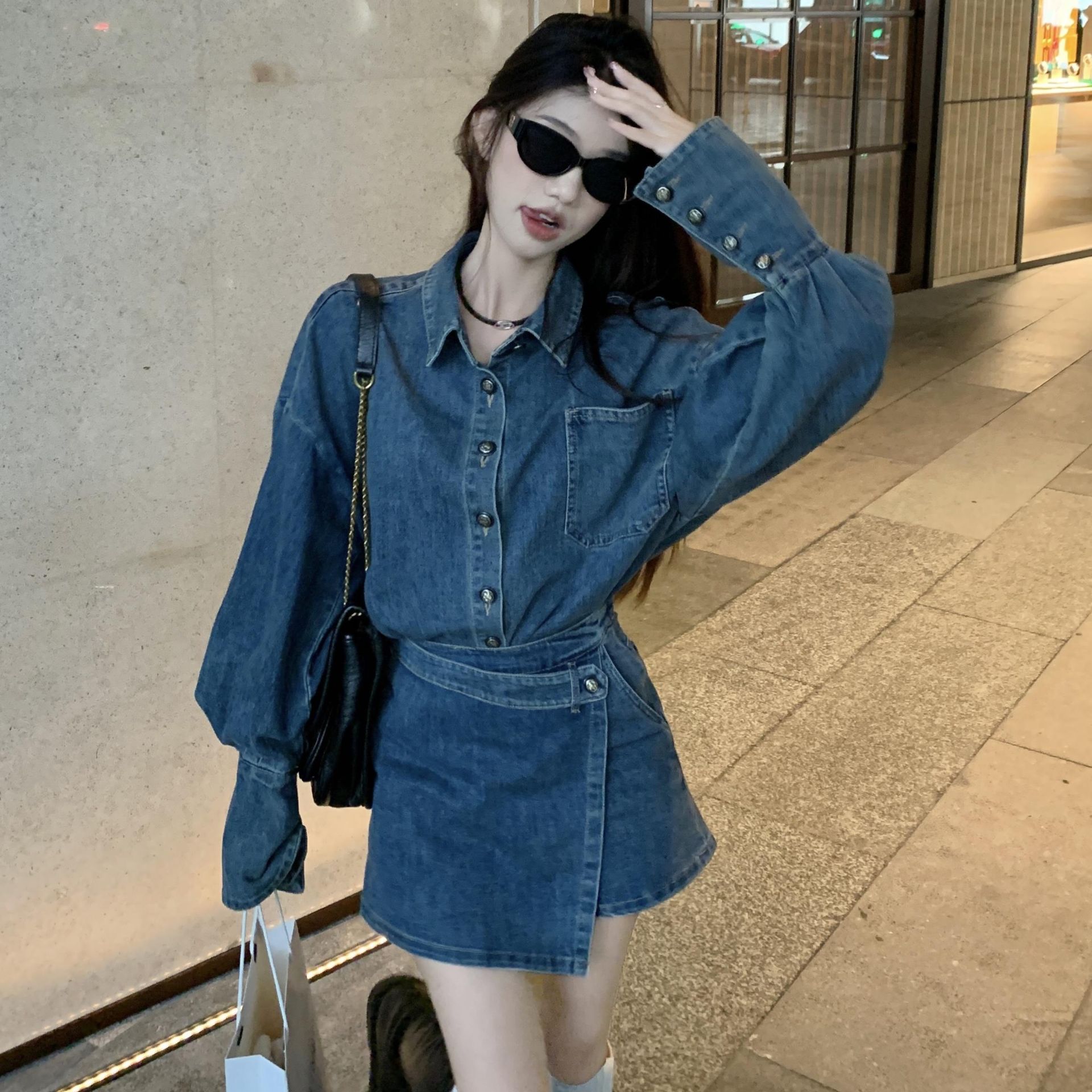 デニムセットアップ ゆったりシルエット巻きデザインスカパンセット