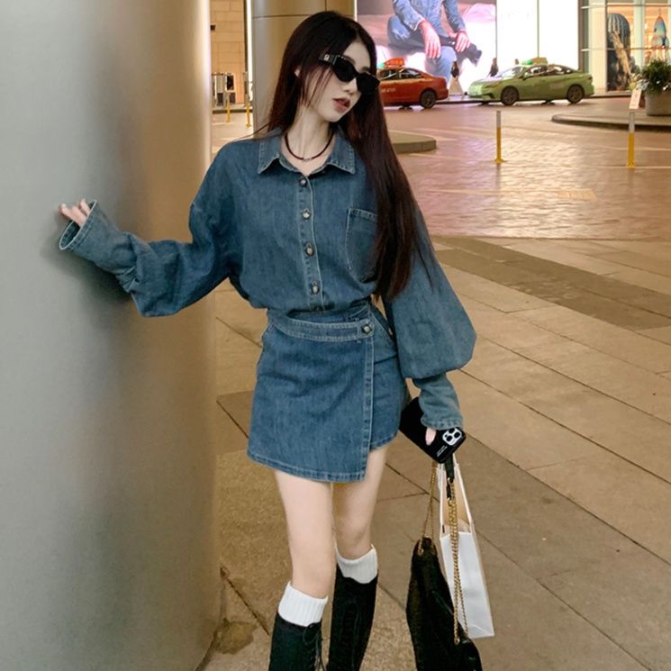 デニムセットアップ ゆったりシルエット巻きデザインスカパンセット