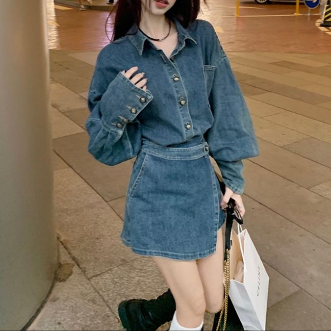 デニムセットアップ ゆったりシルエット巻きデザインスカパンセット