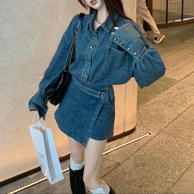 デニムセットアップ ゆったりシルエット巻きデザインスカパンセット