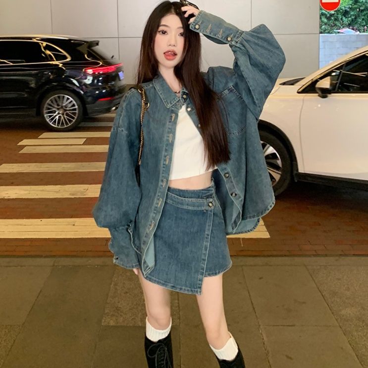 デニムセットアップ ゆったりシルエット巻きデザインスカパンセット