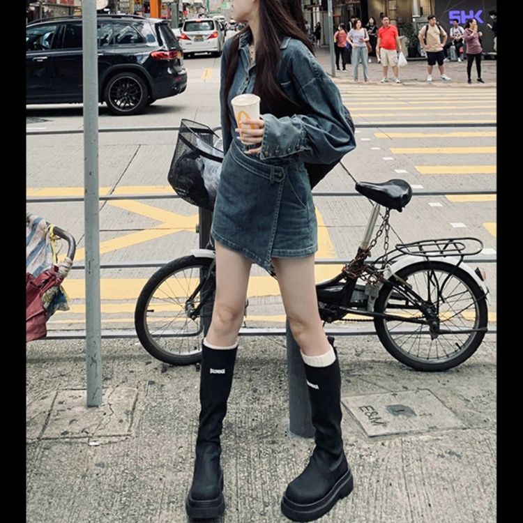 デニムセットアップ レトロカジュアル ラップスカパンセット