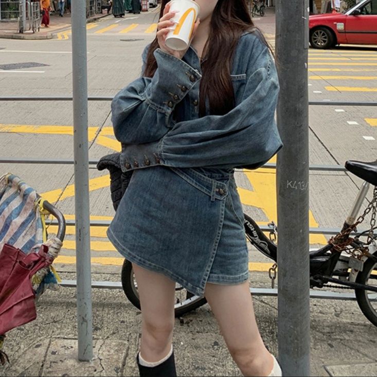 デニムセットアップ レトロカジュアル ラップスカパンセット