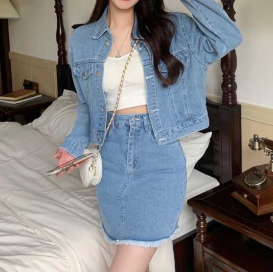 デニムセットアップ クラシカルフリンジスカートセット