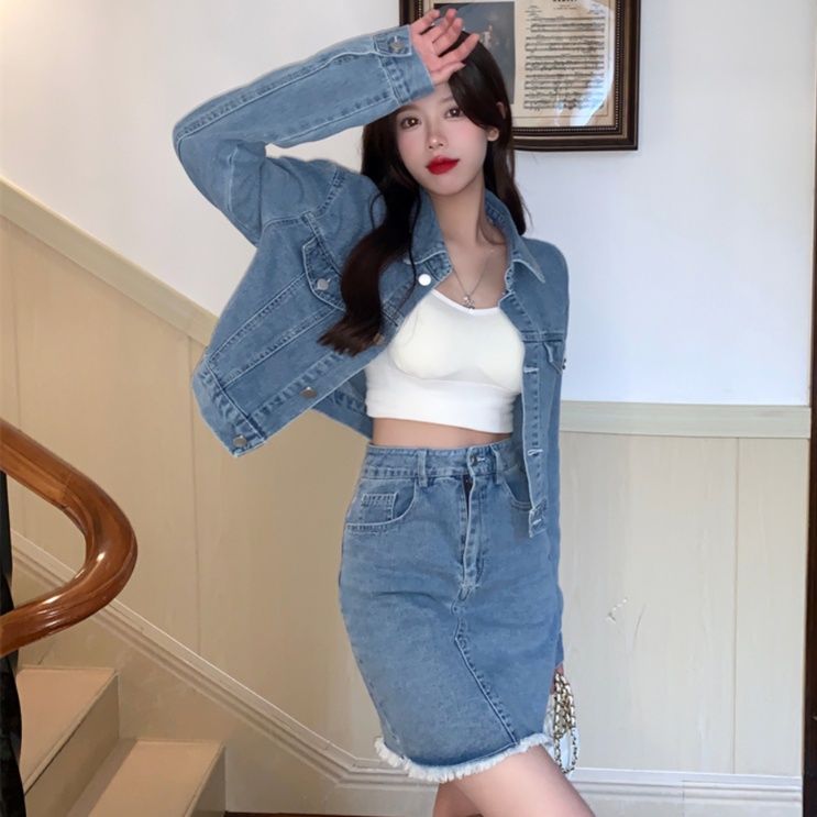 デニムセットアップ クラシカルフリンジスカートセット