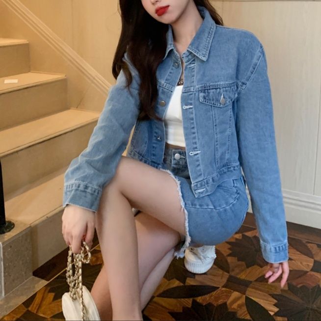 デニムセットアップ クラシカルフリンジスカートセット