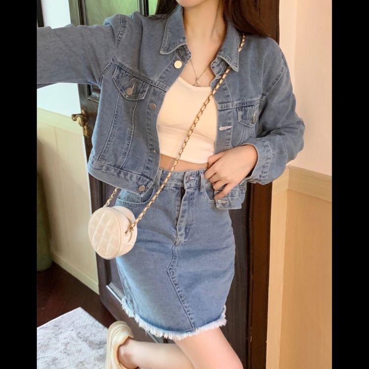 デニムセットアップ クラシカルフリンジスカートセット