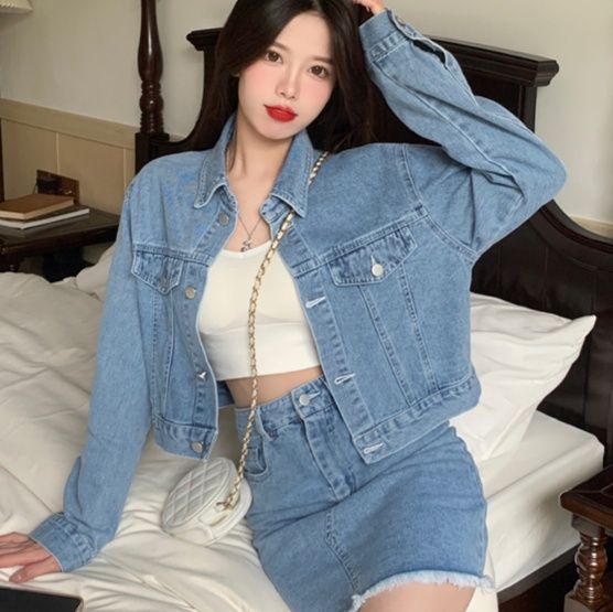 デニムセットアップ クラシカルフリンジスカートセット