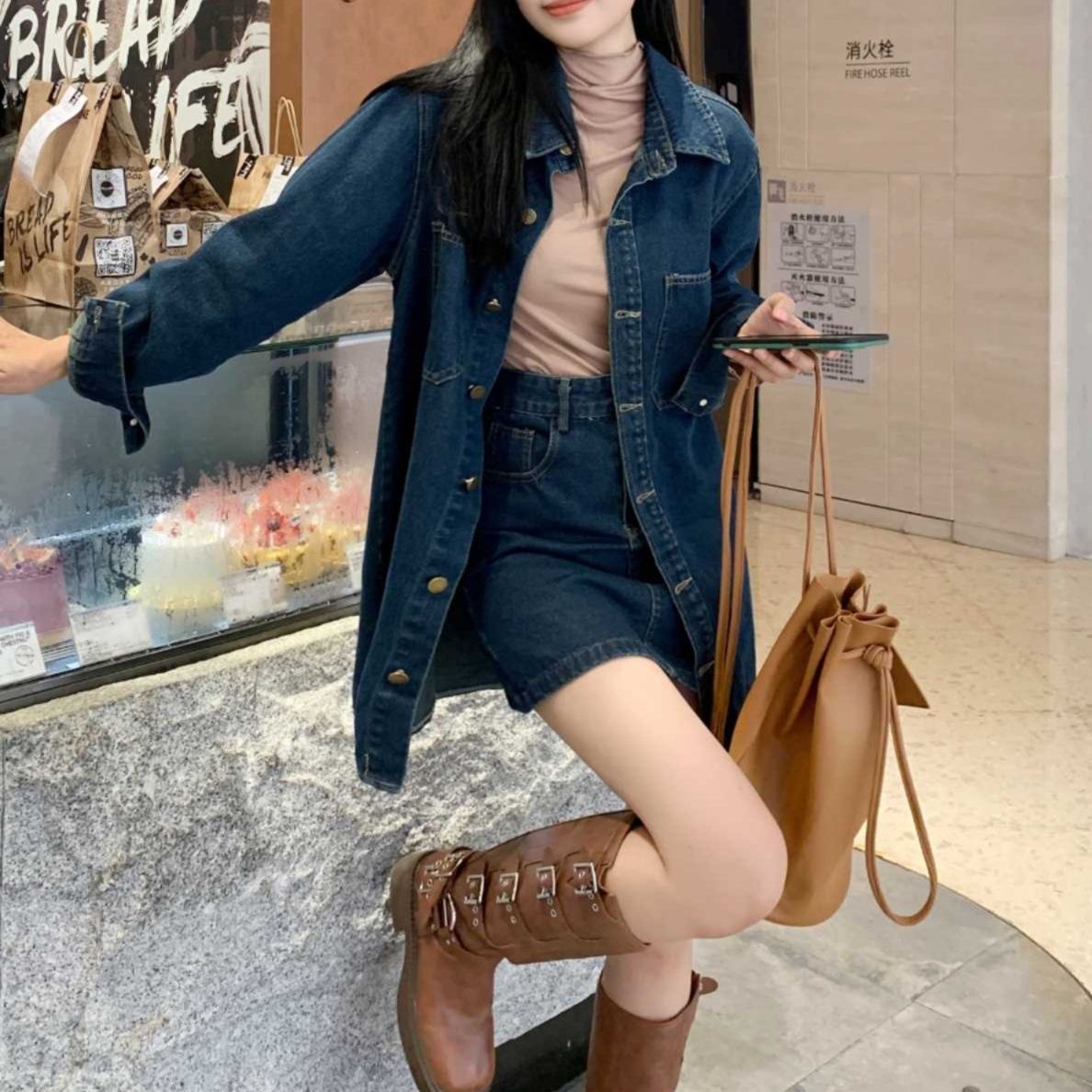 デニムセットアップ ゆったりジャケット＆ミニスカート