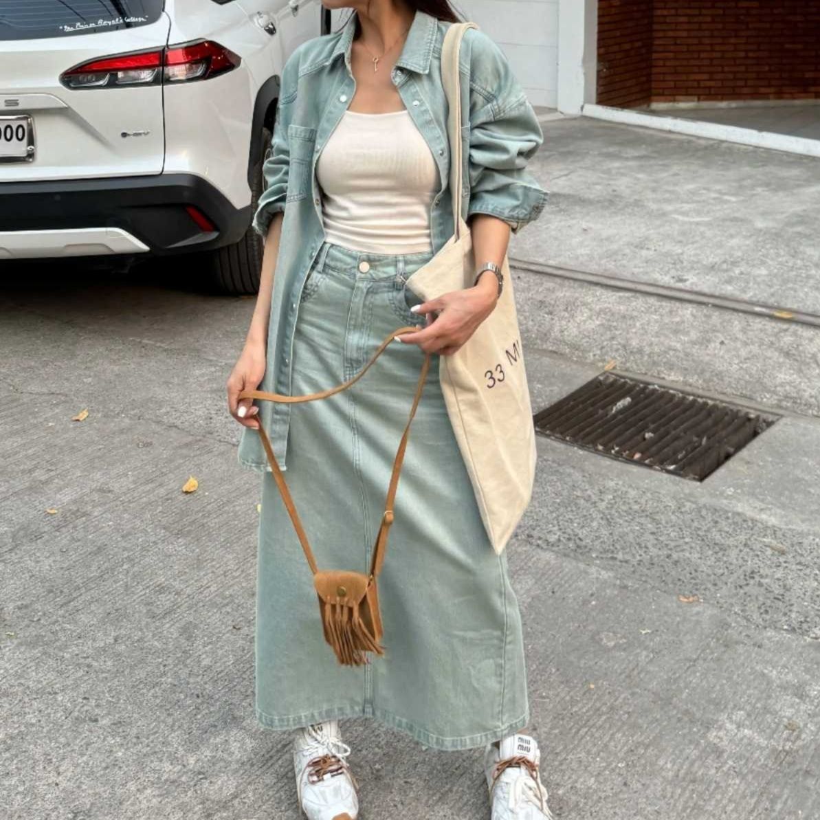 デニムセットアップ ゆったりデニムロングセットアップ