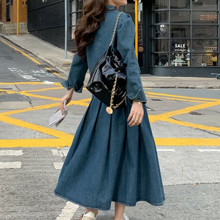 デニムセットアップ レトロ風フレアスカートセット