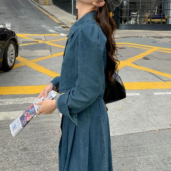 デニムセットアップ レトロ風フレアスカートセット