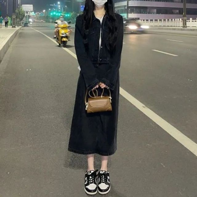 デニムセットアップ デニムジャケットロングスカート二点セット