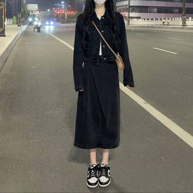 デニムセットアップ デニムジャケットロングスカート二点セット