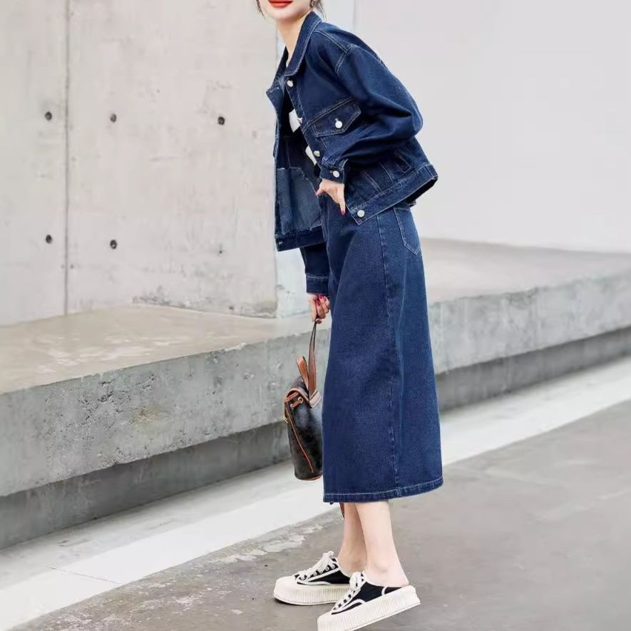 デニムセットアップ デニムジャケット×タイトスカートの上品セットアップ