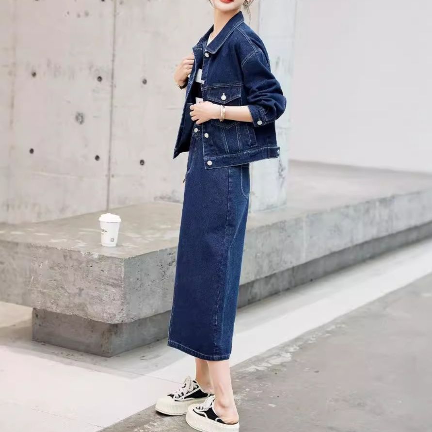 デニムセットアップ デニムジャケット×タイトスカートの上品セットアップ