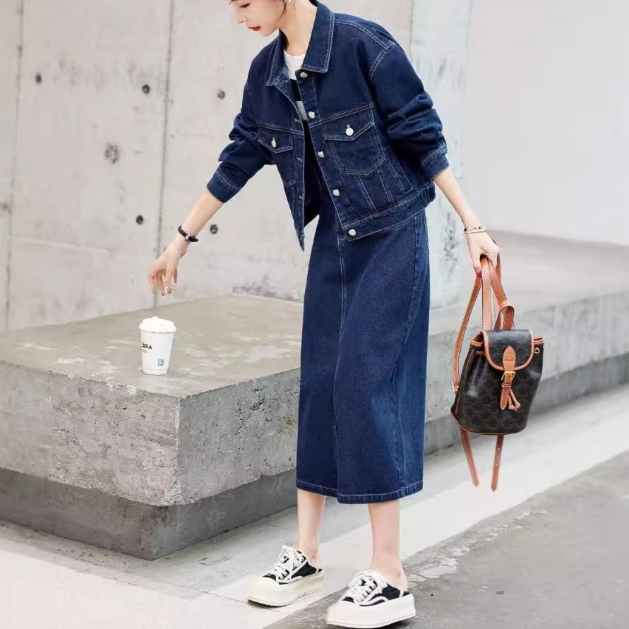 デニムセットアップ デニムジャケット×タイトスカートの上品セットアップ